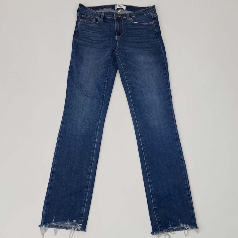 PAIGE Skyline Ankle Peg Dark Wash Raw Hem Jeans Size 29